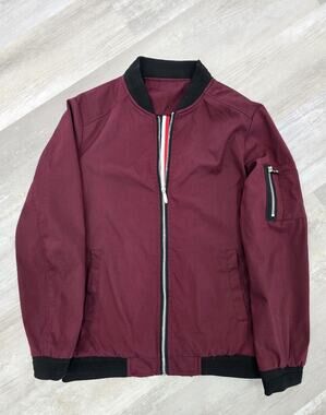 Vogue Bomber Jacket Mens Size M Burgundy Light Full Zip Streetwear Minimalist